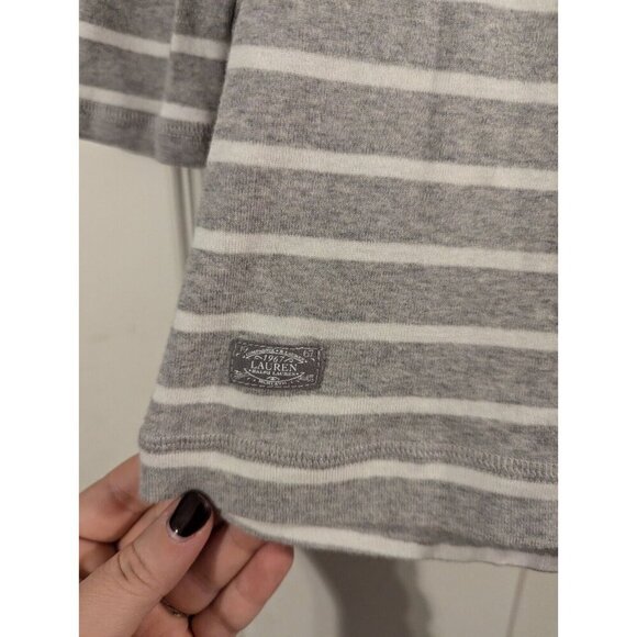 Lauren Ralph Lauren Women's Grey & White Striped 3/4 Sleeve Shirt Large - Picture 5 of 5